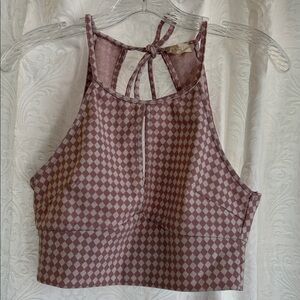 Altar’d State Checkered Halter Crop Top in Pink